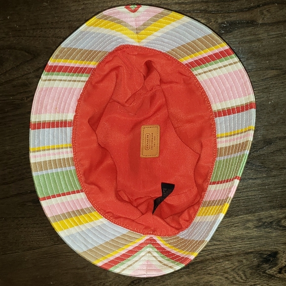 New Coach Stripe Leather Bow Trim Bucket Hat P/Small - Picture 10 of 13